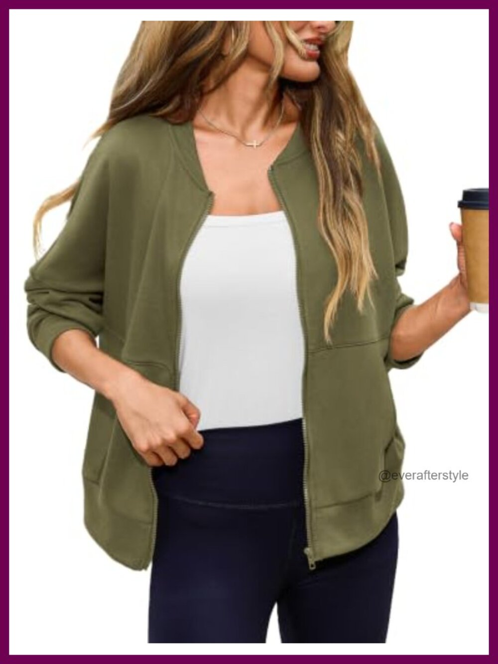 Women's Full Zip Bomber Sweatshirt Dropped Shoulder Cropped
